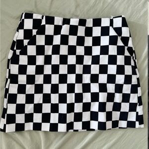 Zara Black and White Checkered Mini Skirt with Pockets